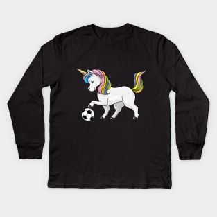 Unicorn as soccer player with soccer ball Kids Long Sleeve T-Shirt